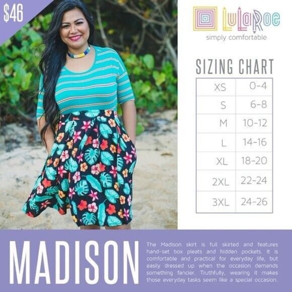 LuLaRoe Turquise and Yellow Accents Madison Skirt - Picture 2 of 2